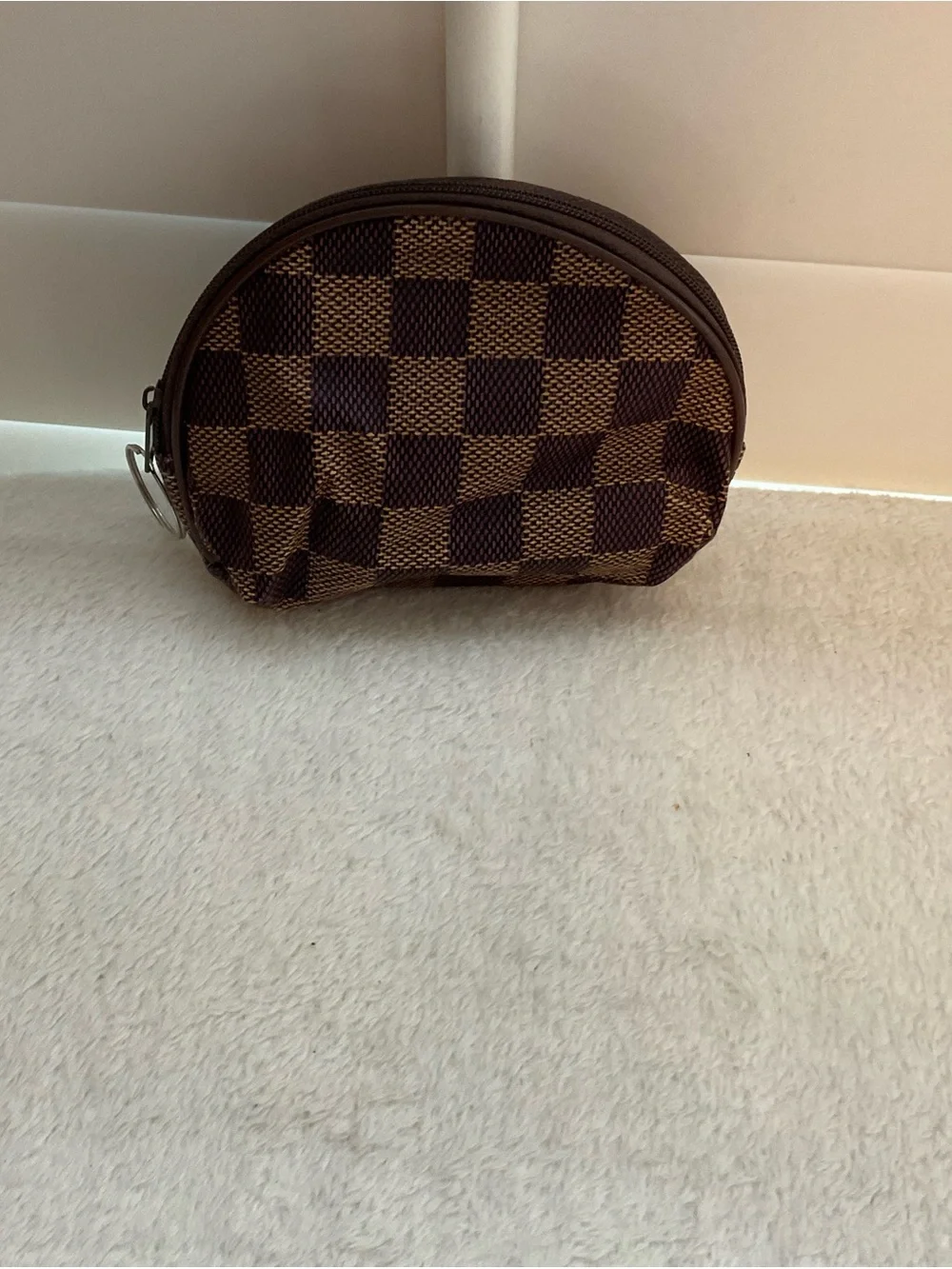 Brown Checkered Dome Coin Purse Wallet
